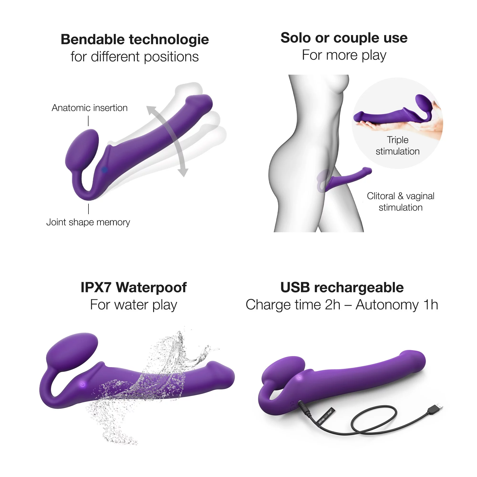 Strap On Me Vibrating Bendable Strap-On Medium – Waterproof Remote-Controlled Strap-On