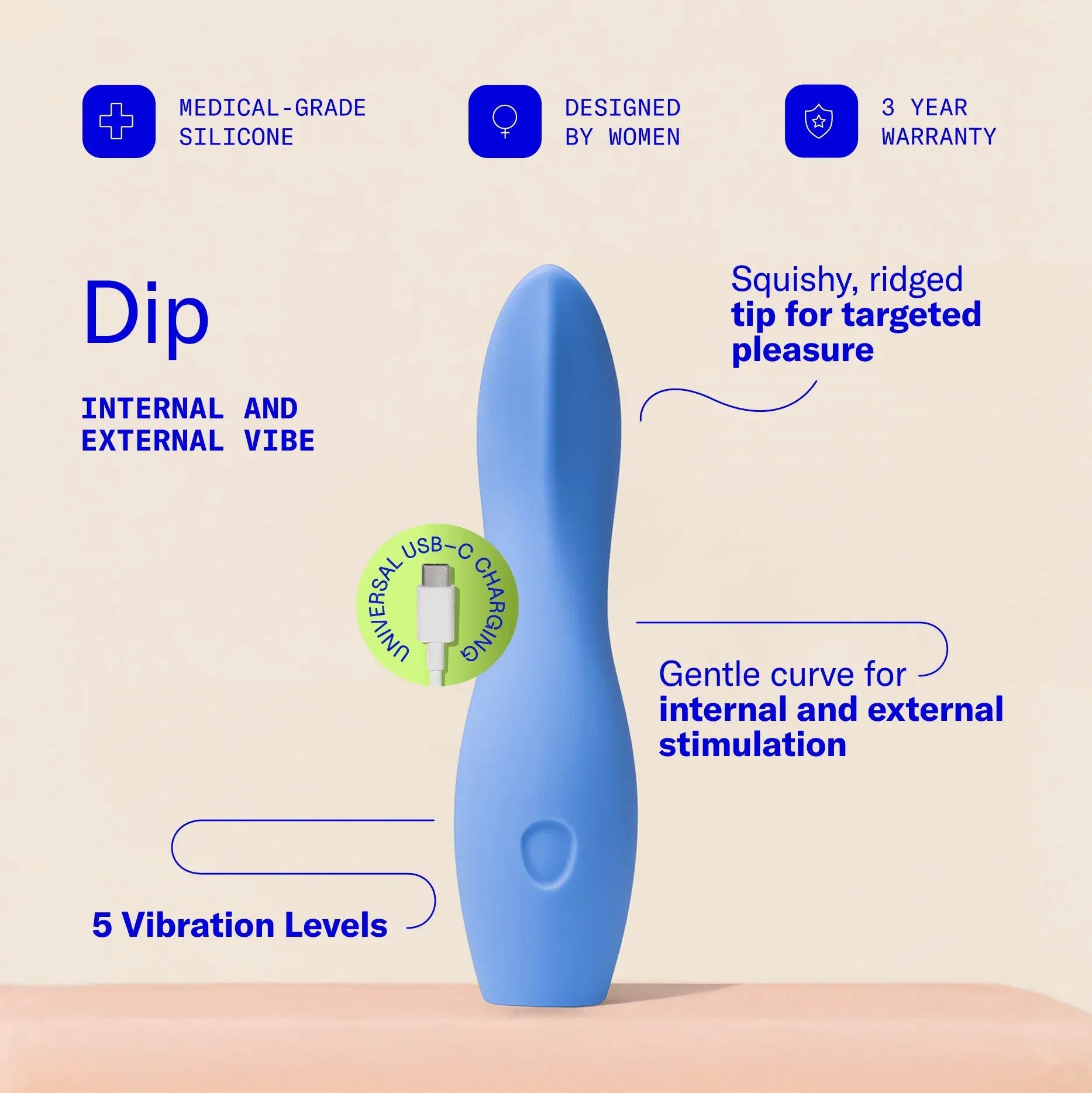Dame Dip Vibrator – Quiet USB Rechargeable Vibrator for Internal & External Stimulation