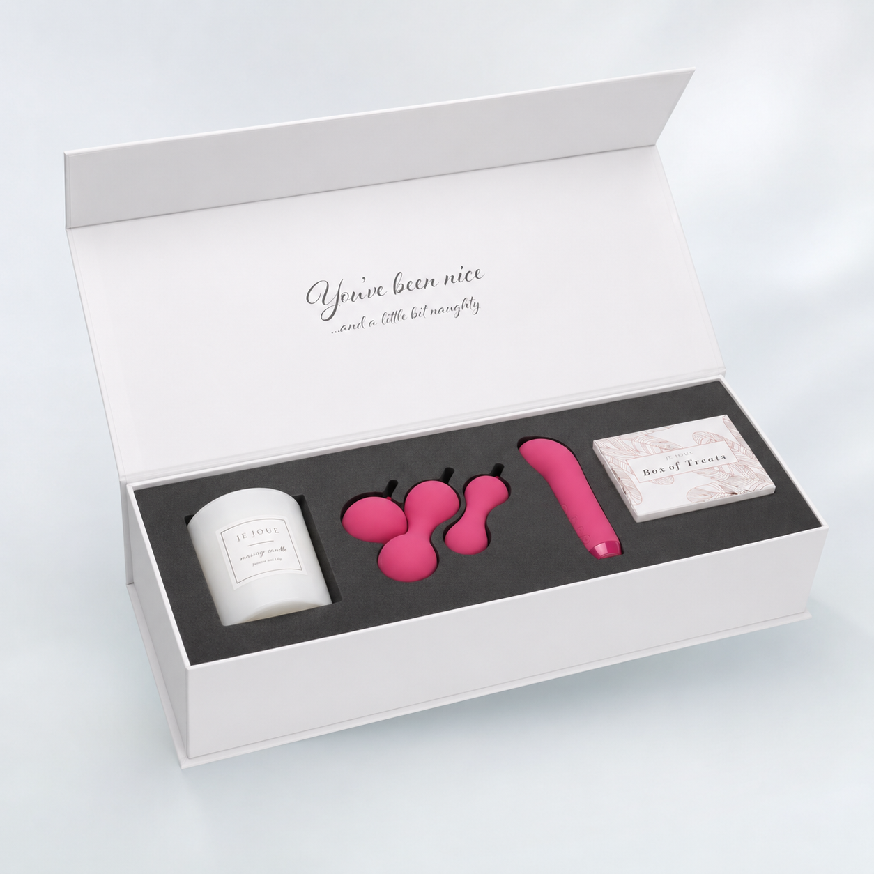 Nice and Naughty Gift Set: White, Pink - Candle, Ami, G-Spot Bullet, Treat Cards