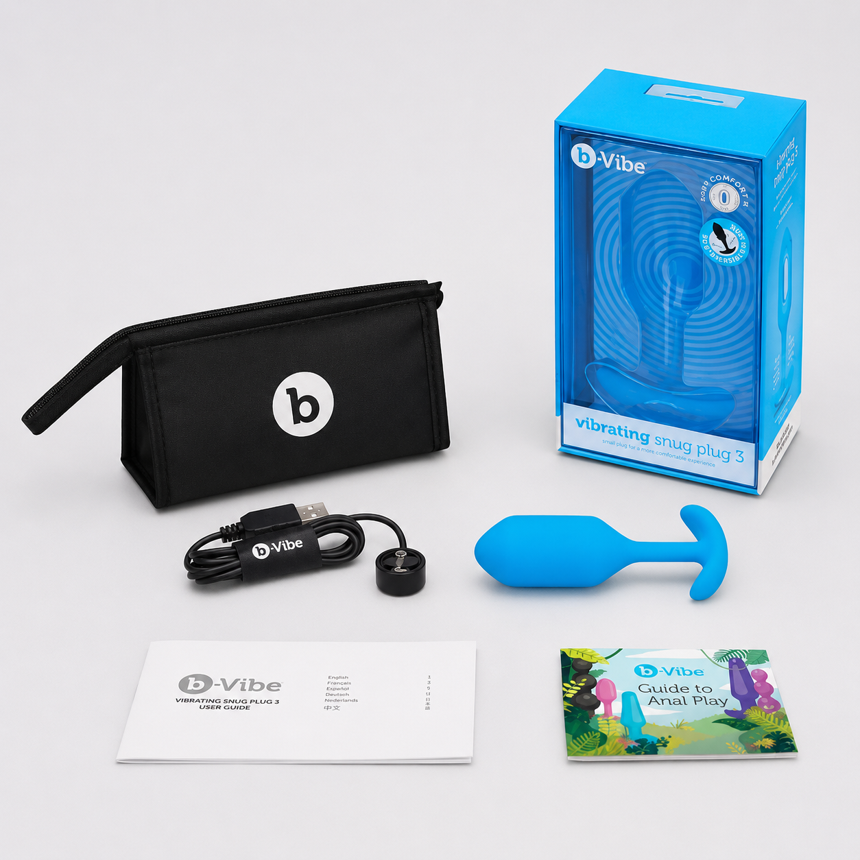 b-Vibe Vibrating Snug Plug L Blue – Rechargeable Silicone Vibrating Anal Plug
