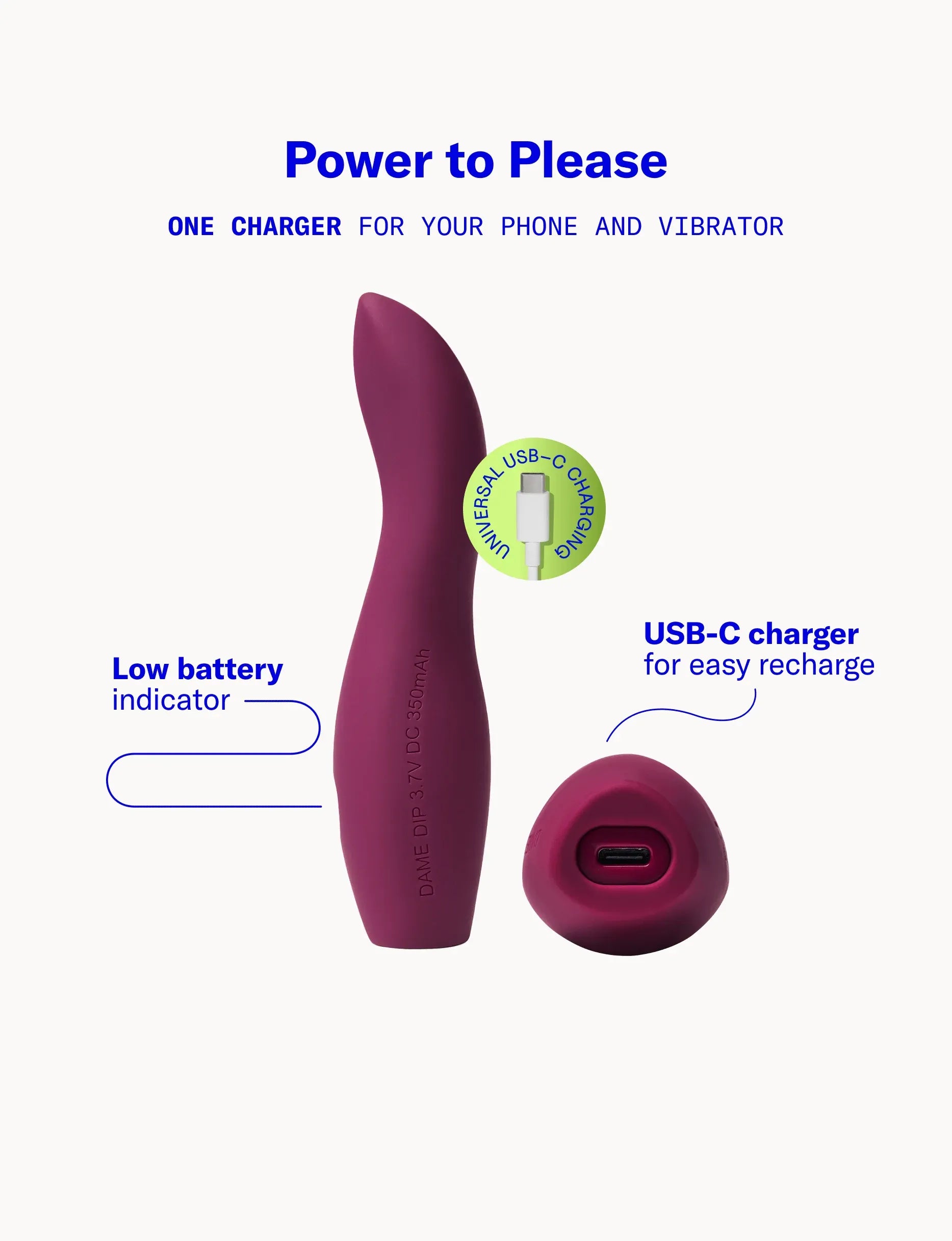Dame Dip Vibrator – Quiet USB Rechargeable Vibrator for Internal & External Stimulation