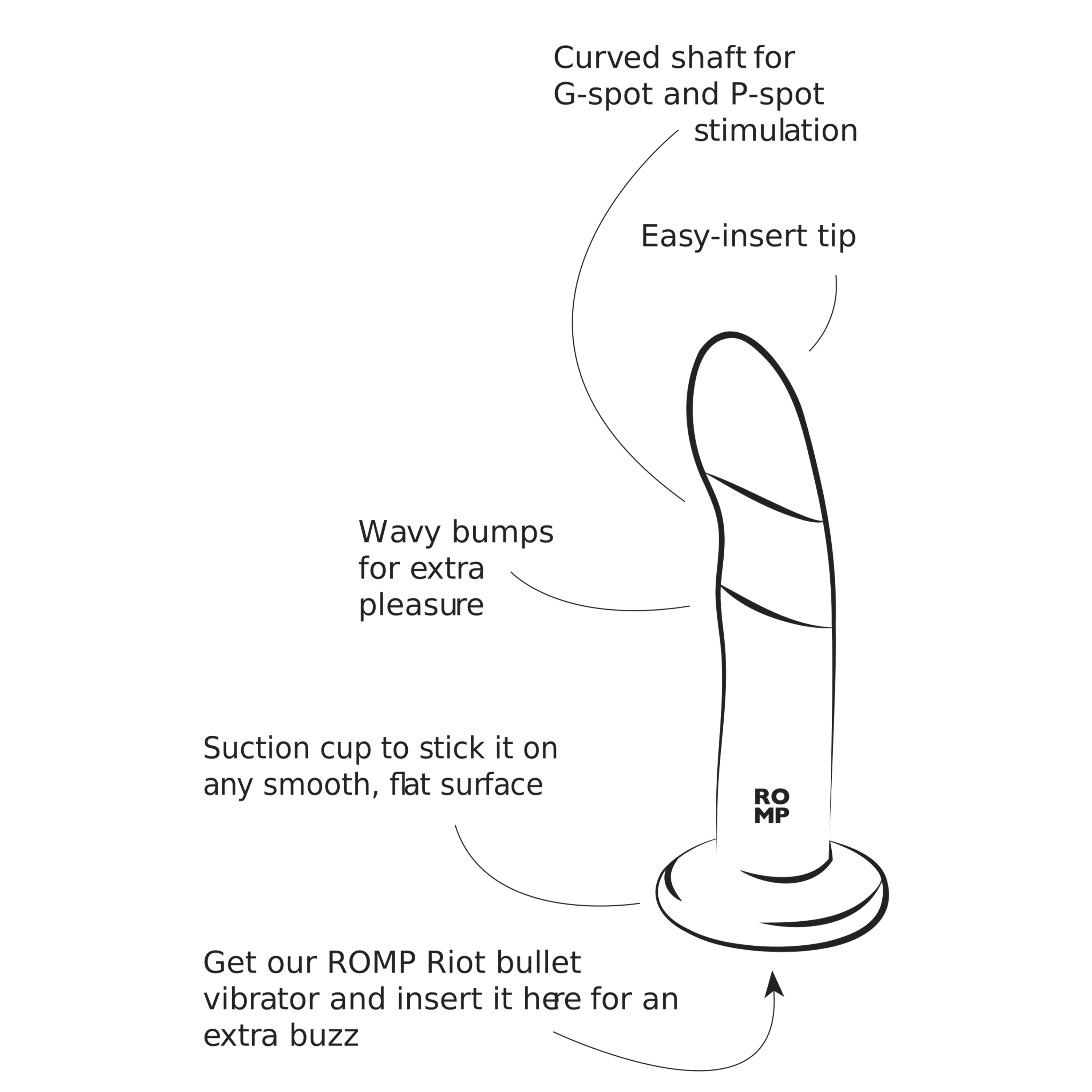 ROMP Piccolo Dildo – Curved Silicone Dildo for G-Spot & P-Spot Pleasure