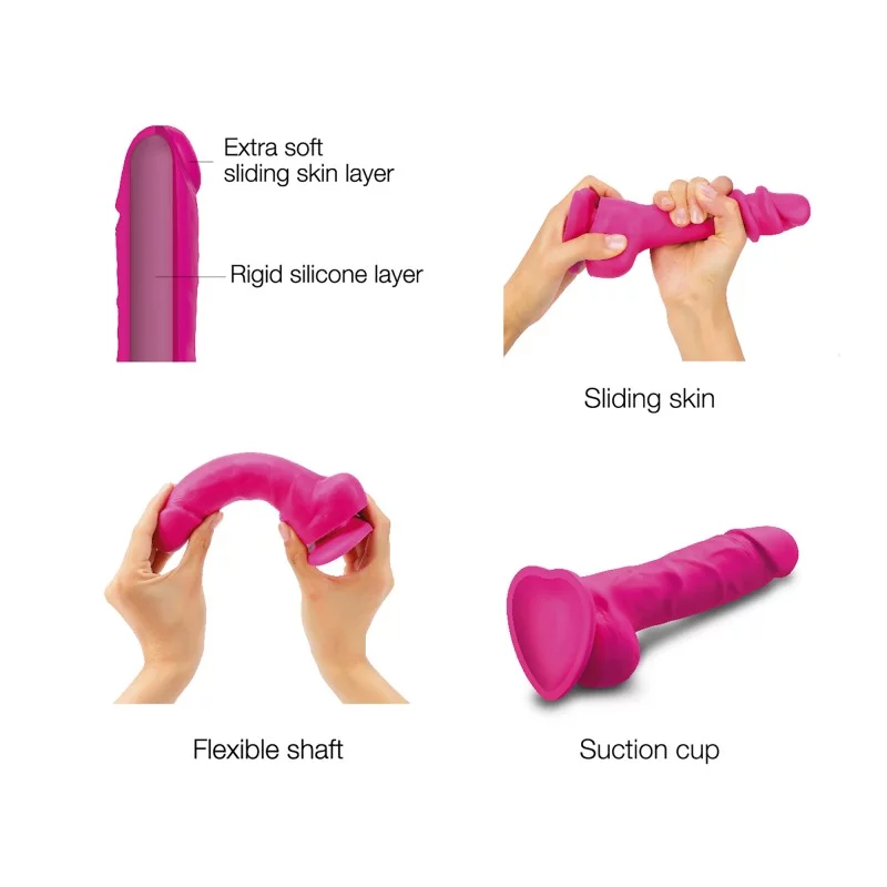 Strap On Me Sliding Skin Realistic Dildo Fuchsia – Waterproof Silicone Realistic Dildo